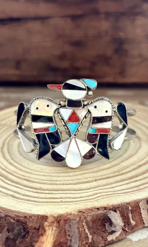 Custom Birthstone Bracelet-B&C SHACK Zuni Thunderbird Inlay Sterling Silver Cuff 22g