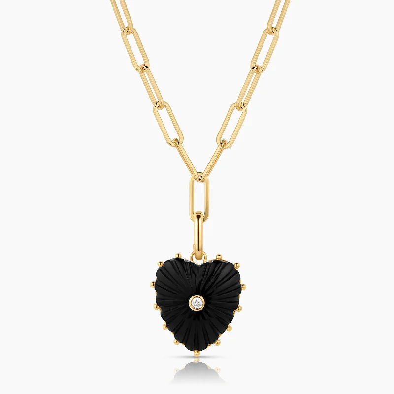 Casual Silver Necklace-MALENE ONYX HEART NECKLACE