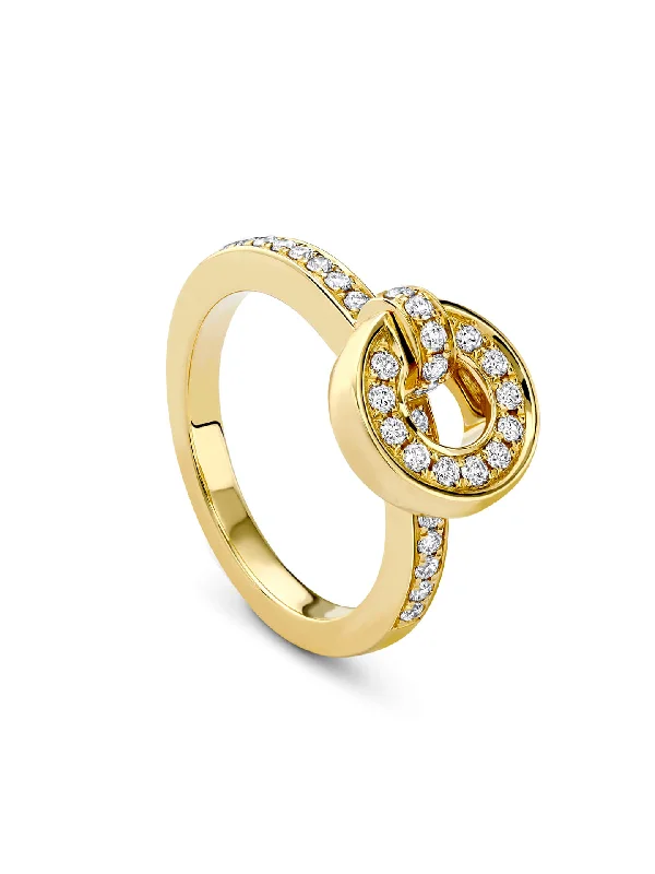 Classic Solitaire Ring-Roulette Pavé Diamond Band Yellow Gold Flip Ring