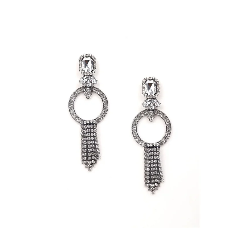 Vintage Silver Earrings-Odette Silver-Tone Hoop With Tassels Earrings