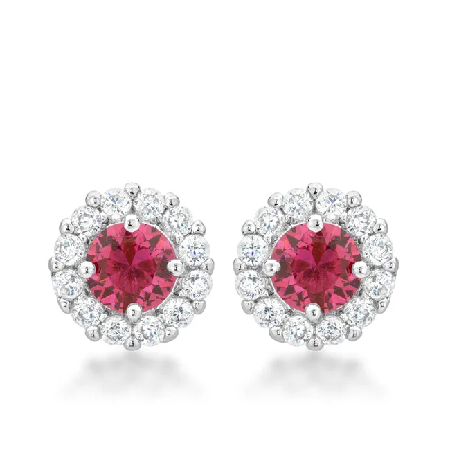 Multi-Layered Earrings-Belle Pink Rose Halo Stud Earrings | 2ct