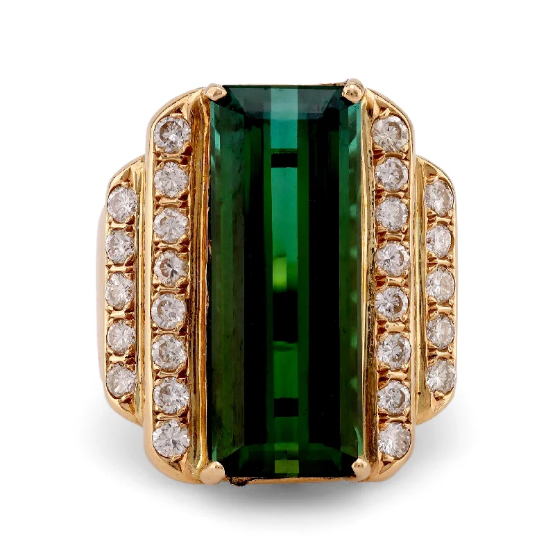 Art Deco Diamond Ring-Vintage 6.9 Carat Tourmaline Diamond 14K Yellow Gold Cocktail Ring