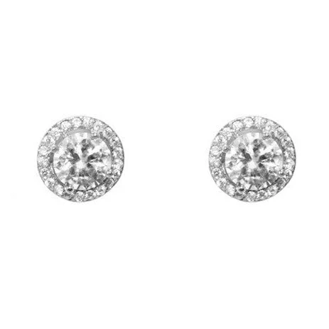 Hoop Earrings for Everyday-Isla Clear Round CZ Halo Stud Earrings - 10mm | 1.2ct