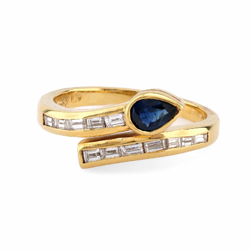 Matching Couple Rings-Modern Sapphire Diamond 18K Yellow Gold Snake Bypass Ring