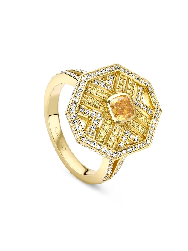 Diamond Ring for Women-Fifth Avenue Cushion Yellow Diamond Yellow Gold Ring