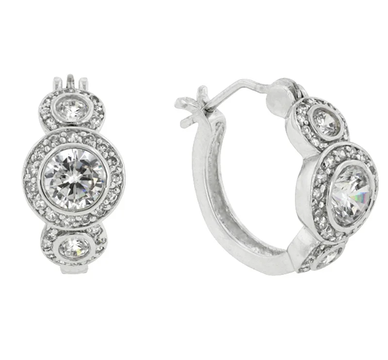 Hoop Earrings with Charms-Nikki Vintage Three Stone Halo Huggie Earrings | 2ct