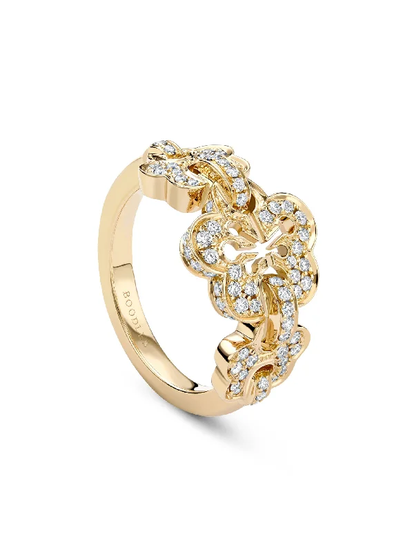 Luxury Diamond Engagement Ring-Blossom Triple Yellow Gold Diamond Ring