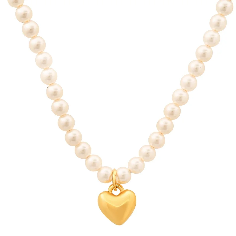 Long Chain Necklace-PEARL PUFF HEART NECKLACE