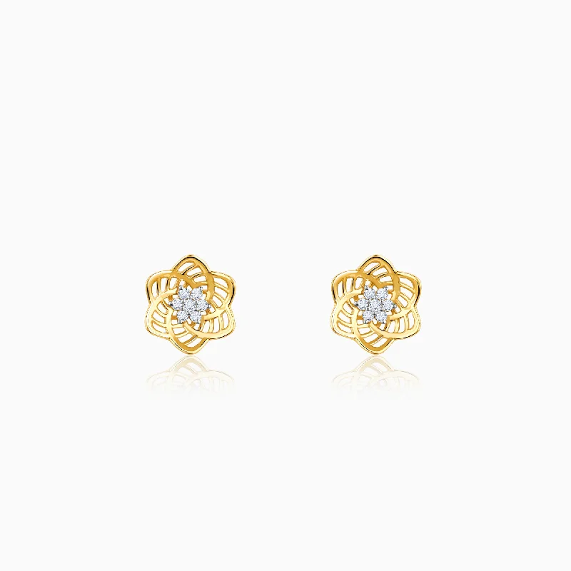 Stylish Drop Earrings-Gold Floral Love Diamond Stud Earrings