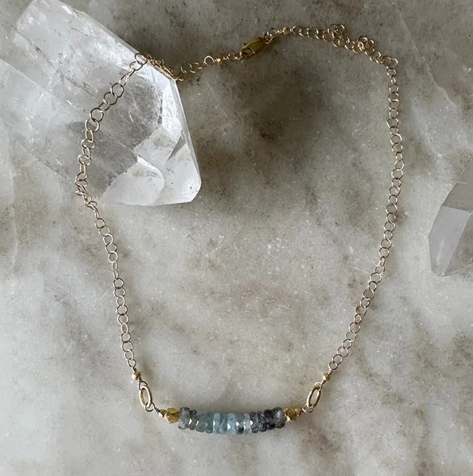 Handmade Gemstone Necklace-AQUAMARINE AMBRE NECKLACE