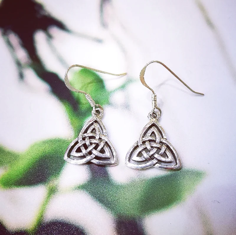 Simple Drop Earrings-Sterling Silver Curved Trinity Knot Earrings