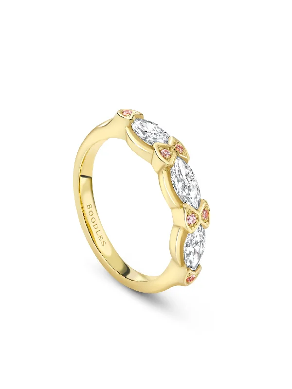 Couples Matching Rings-Classic Marquise and Pink Diamond Yellow Gold Eternity Ring