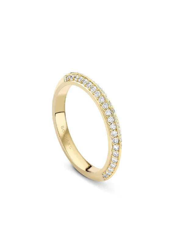 Wedding Band for Men-Petal Diamond Yellow Gold Wedding Band