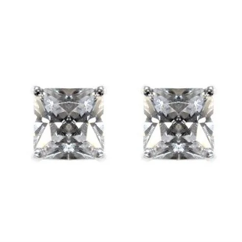 Women’s Crystal Earrings-Etta Princess Cut Stud Earrings - 8mm | 2.5ct