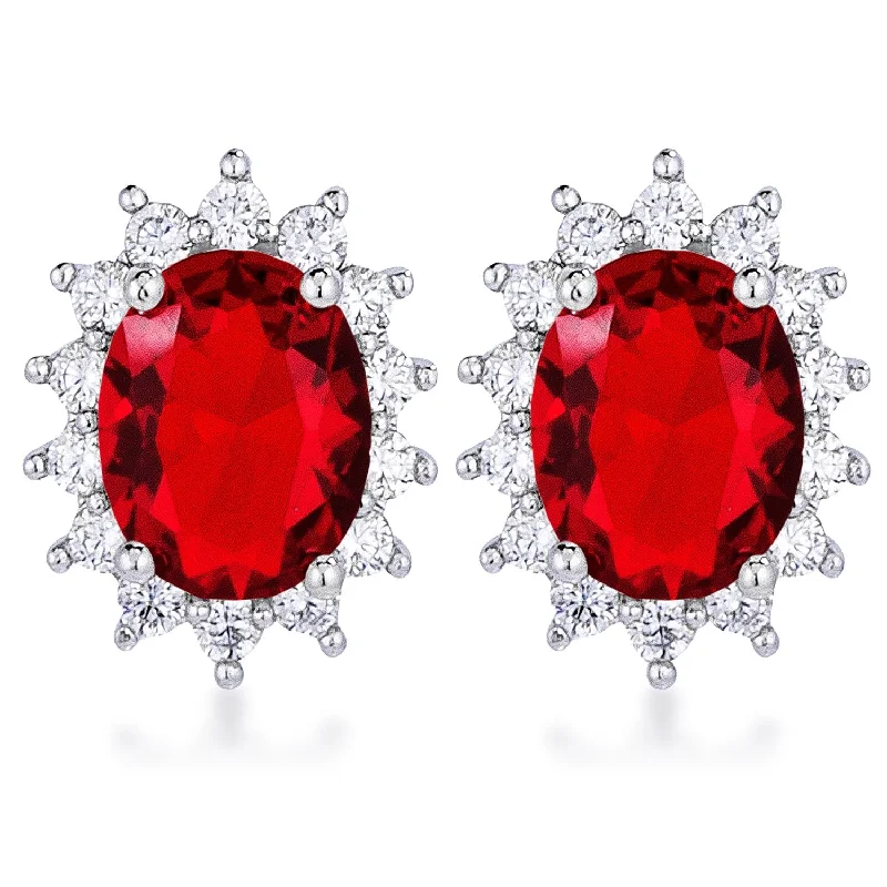 Vintage Gold Earrings-Chesna Oval Ruby Halo Earrings | 2ct