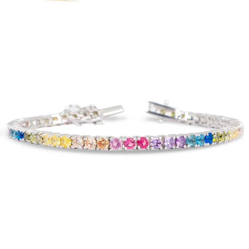 Silver Link Bracelet-THE RAINBOW TENNIS BRACELET