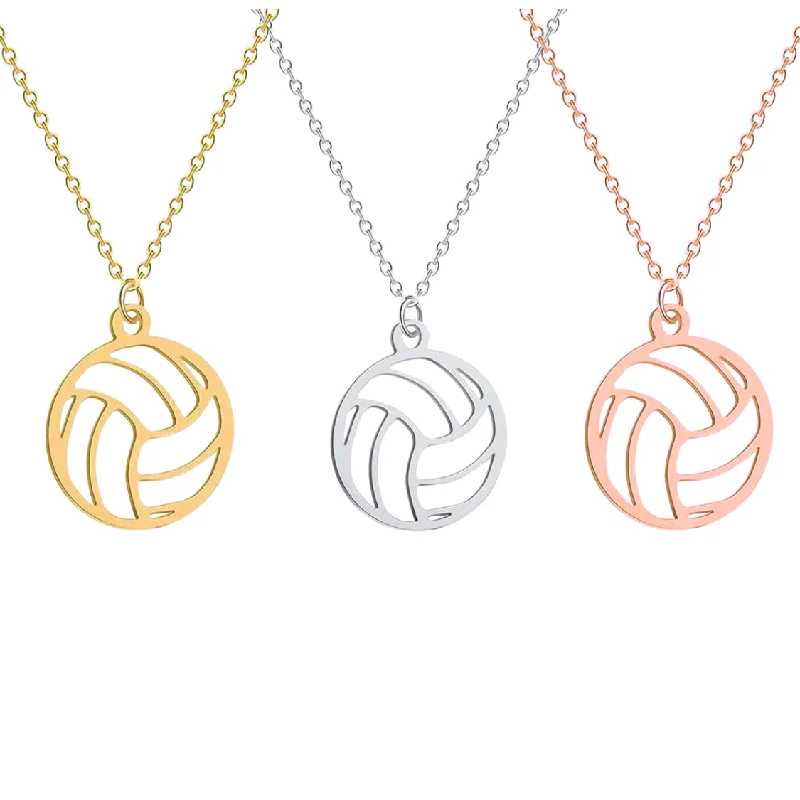 Elegant Gold Pendant Necklace-Volleyball Stainless Steel Necklace