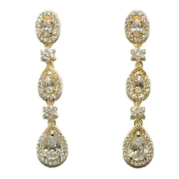 Swarovski Crystal Earrings-Trina Cascade Linear Gold Chandelier Earrings | 43mm