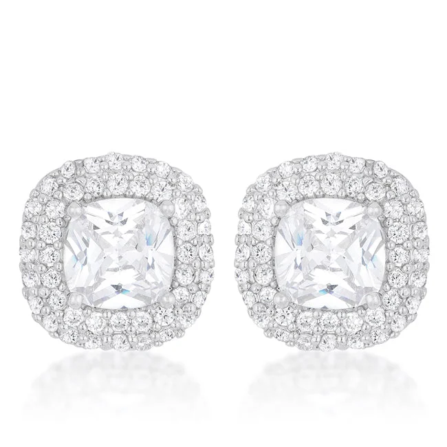 Elegant Diamond Hoop Earrings-Burke Cushion Double Halo Stud Earrings | 4.5ct