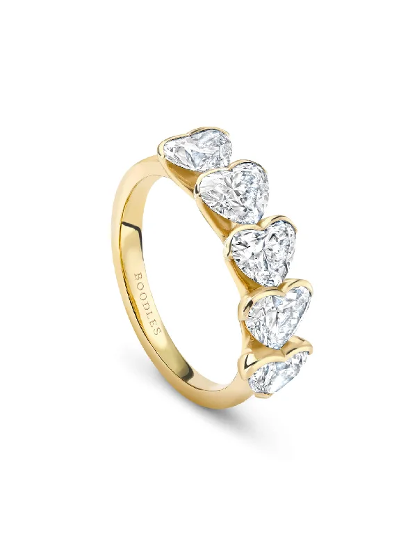 Handmade Engagement Ring-Five Stone Yellow Gold Heart Eternity Ring