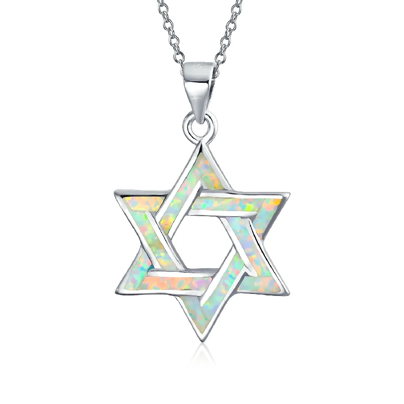 Heart Pendant Necklace for Women-Hanukkah Magen Judaic Opal Star Of David Pendant Necklace Sterling Silver