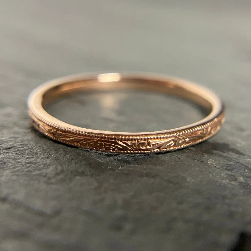 Personalized Couples Ring-Hand Engraved Scroll Band