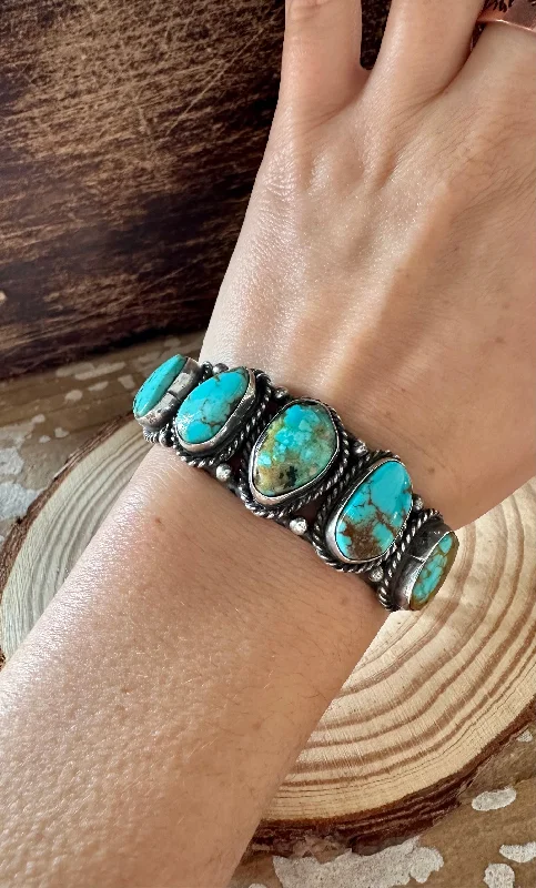 Beaded Bracelet for Kids-VINTAGE PETAL TURQUOISE Cuff 16g