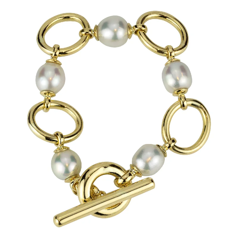 Vintage Silver Bangle-Toggle Bracelet - South Sea Pearl (2277E)