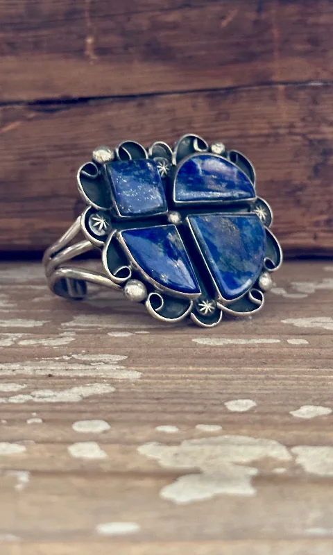 Sterling Silver Bracelet for Women-CHIMNEY BUTTE Sterling Silver & Blue Lapis Lazuli Navajo Cuff