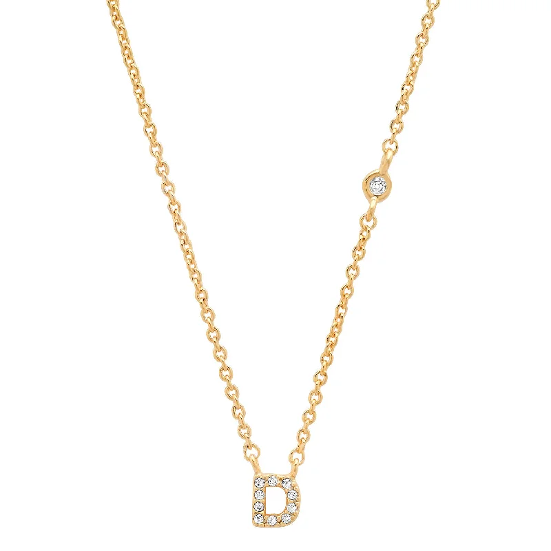 Vintage Silver Necklace-Gold Cubic Zirconia Initial Necklace - D