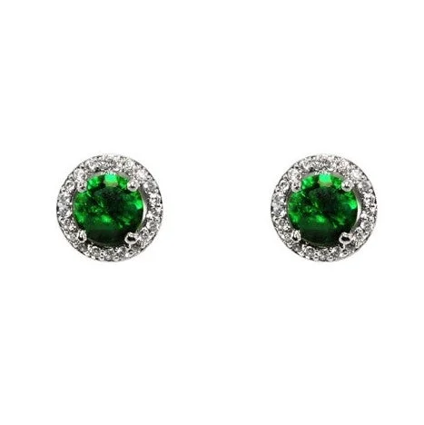 Vintage Pearl Earrings-Isla Emerald Round Halo CZ Stud Earrings - 10mm | 1.2ct