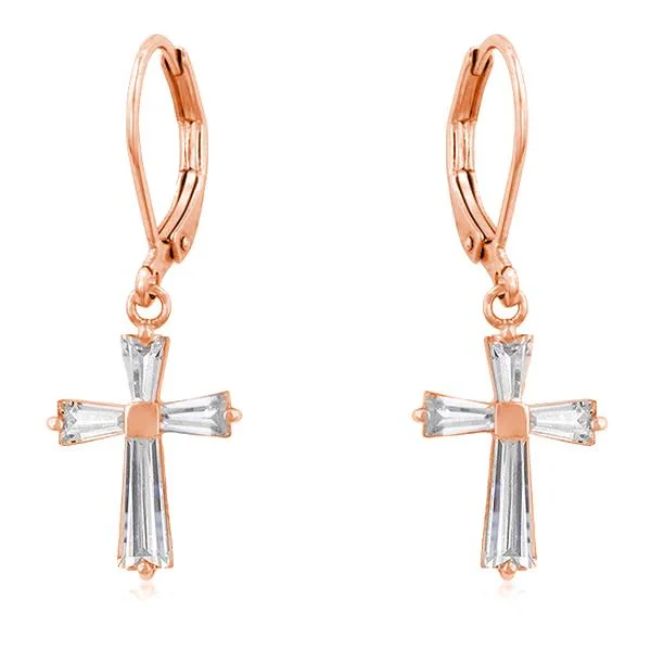 Luxury Gold Drop Earrings-Perry CZ Cross Rose Gold Drop Earrings | 1.5ct