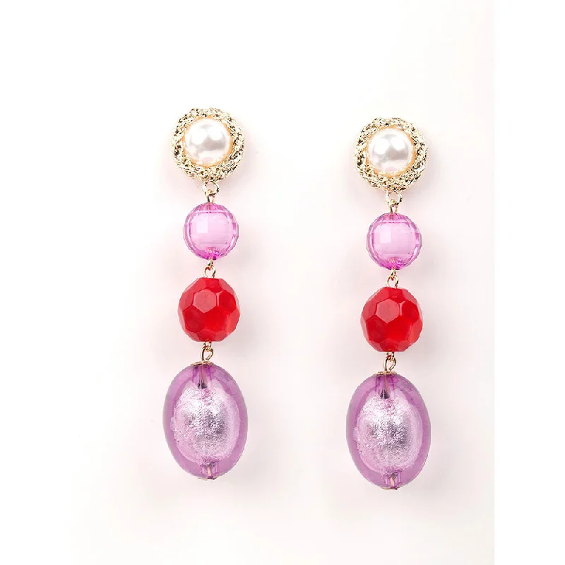 Gold Hoop Earrings for Women-Odette Purple and Red Beaded Drop Earrings