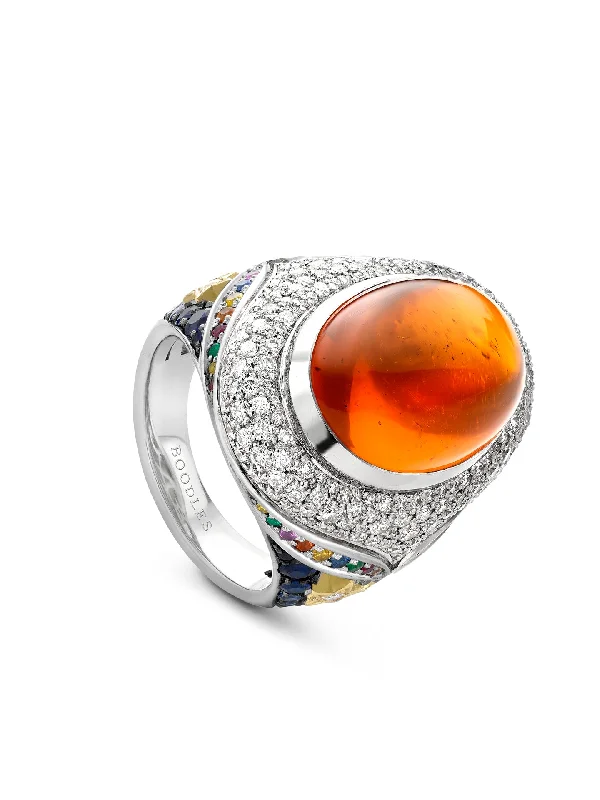 Men’s Gold Wedding Band-A Family Journey Ibiza Fire Opal Ring