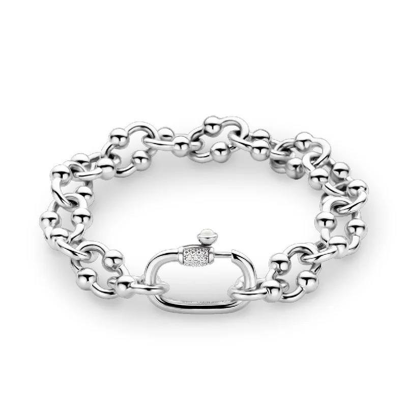 Fashionable Charm Bracelet-STERLING SILVER FANCY STYLE CHAIN WITH CUBIC ZIRCONIA