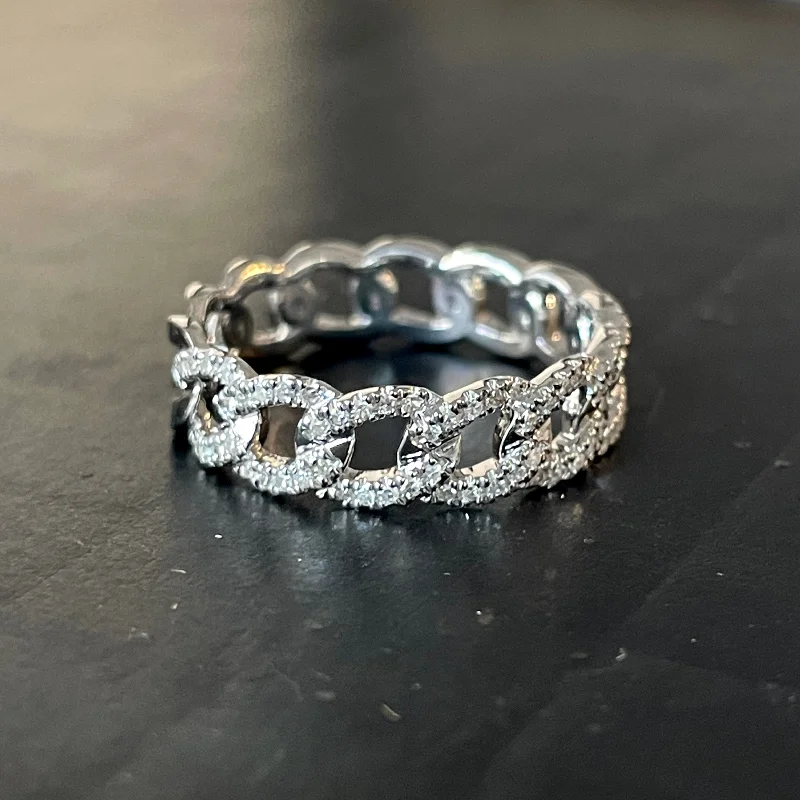 Vintage Diamond Ring-14k Chunky Curb Chain Pavé Ring - 25% OFF!