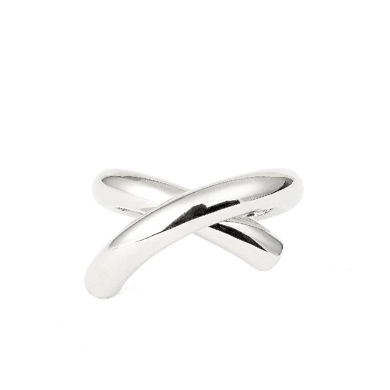 Gold Wedding Ring with Engraving-Cross Loop Medium Plain 18K Whitegold Ring