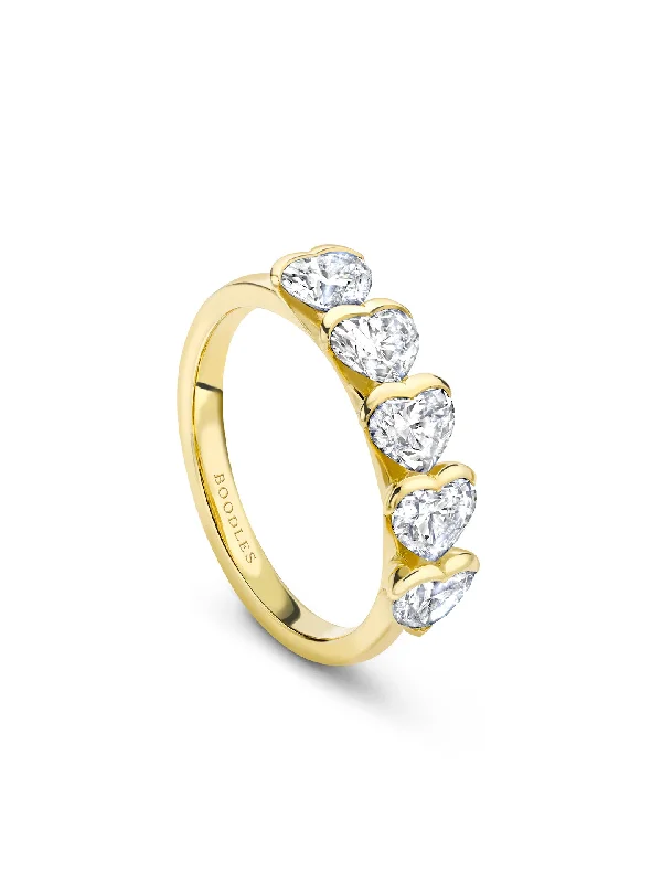 Vintage Engagement Ring-Classic Five Stone Heart Diamond Yellow Gold Eternity Ring