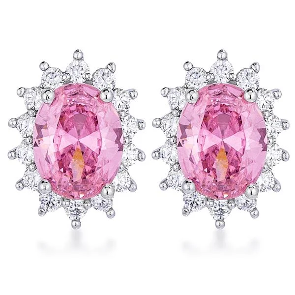 Pearl Drop Earrings-Chesna Oval Pink Halo Earrings | 2ct