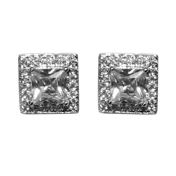 Elegant Vintage Earrings-Tashel Princess Cut Halo Stud Earrings