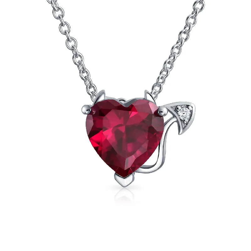 Layered Chain Necklace-Romantic Ruby Red Devil Heart Pendant Necklace in Rose Gold Plated Silver