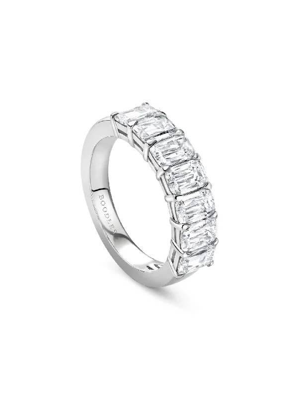 Engagement Ring with Emerald-Ashoka Diamond Seven Stone Half Platinum Eternity Ring