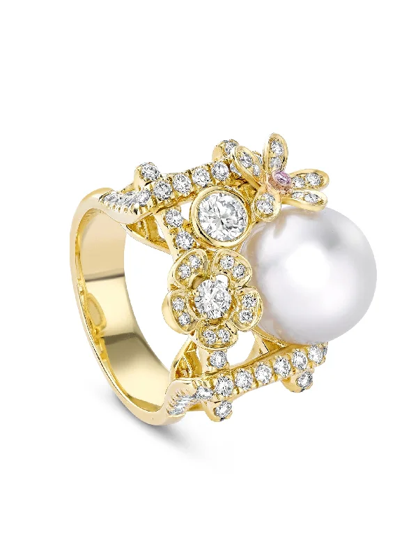 Handmade Promise Ring-Secret Garden Pearl Yellow Gold Ring