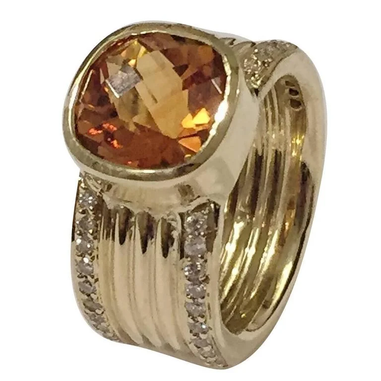 Silver Band Ring-Citrine Diamond Gold Wide Cigar Ring