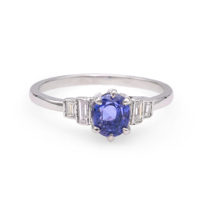 Adjustable Silver Ring-Sapphire Diamond White Gold Ring