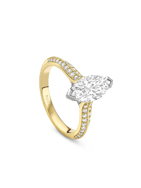 Unique Couples Rings-Petal Marquise Cut Yellow Gold Diamond Engagement Ring