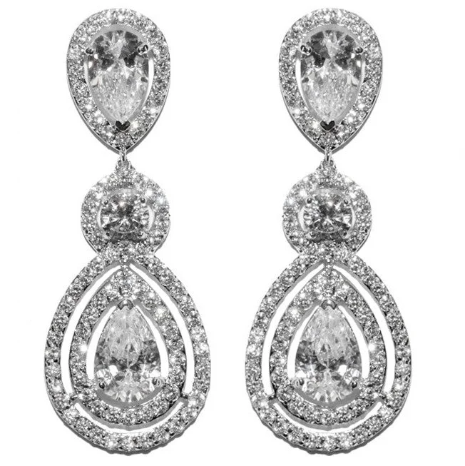 Contemporary Hoop Earrings-Louisa Pear Halo Chandelier Earrings