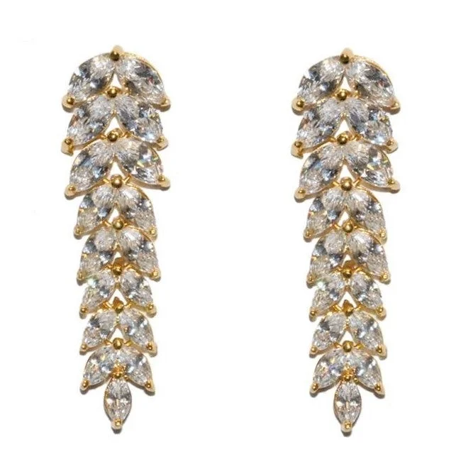 Stud Earrings with Stones-Janipa Marquise Linear Gold Earrings | 7ct