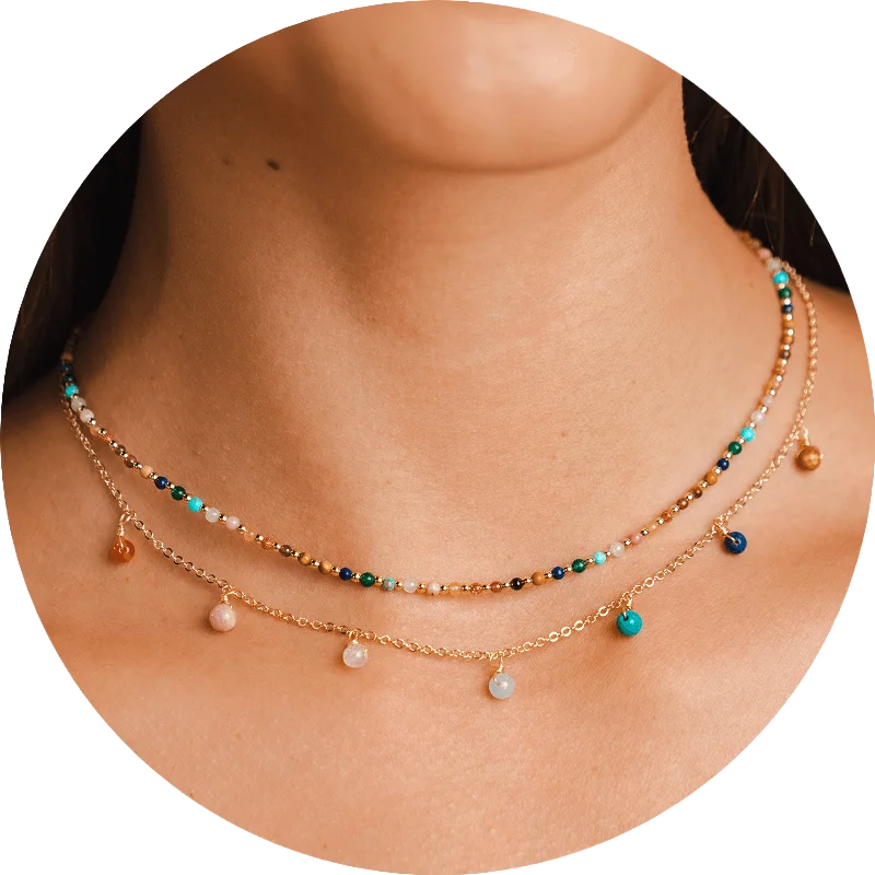 Sterling Silver Necklace-Master Healer 2mm + Dewdrop Necklace Stack