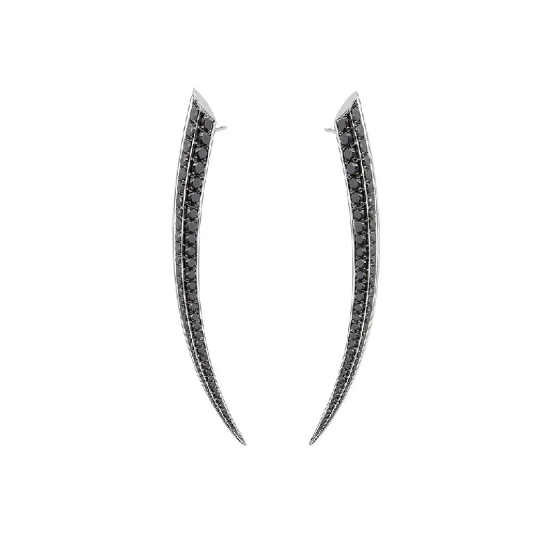 Minimalist Drop Earrings-Sabre Fine Medium Earrings - 18ct White Gold & Black Diamond